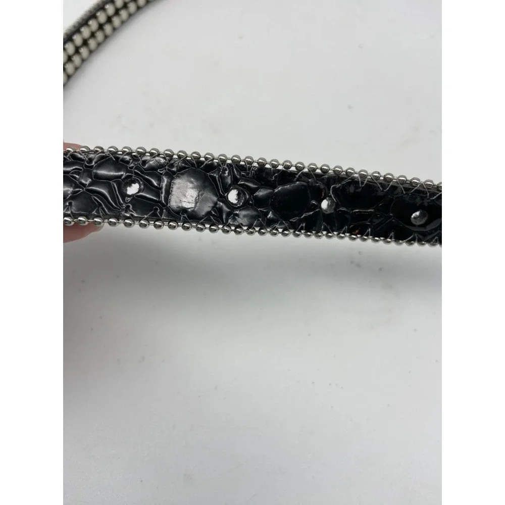 Boutique Rhinestone Belt Womens Sz SM Bling Crystal Studded Fashion Silver Black